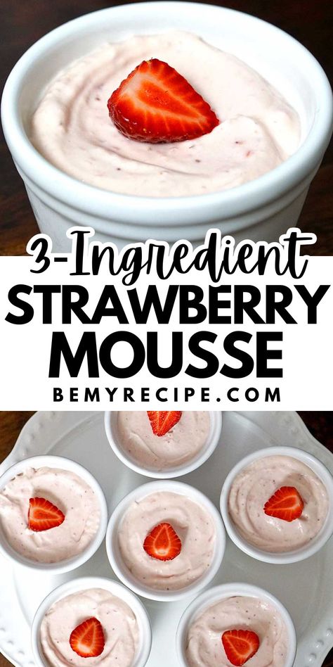 This Strawberry Mousse Has Only 3 Ingredients Strawberry Mousse Pie, Easy Strawberry Dessert, Sundried Tomato Recipes, Strawberry Mousse Recipe, Condensed Milk Desserts, Heavy Cream Recipes, Leftover Strawberries, Easy Strawberry Desserts, Recipe Strawberry