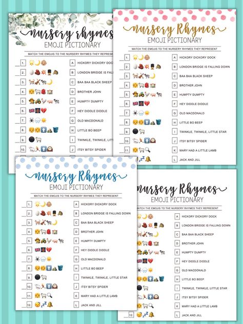 nursery rhyme emoji game free Emoji Nursery Rhyme Game Free, Nursery Rhyme Game, Nursery Rhymes Emoji Game, Nursery Rhyme Trivia, Nursery Rhyme Shower Game, Finish The Nursery Rhyme Game Printable, Free Nursery Rhymes, Nursery Rhyme Baby Shower Game, Emoji Pictionary Baby Shower Game