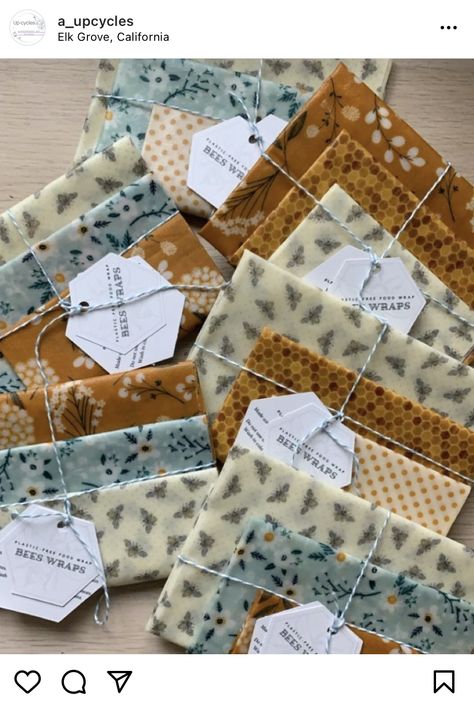 Three multi-sized bees wax wrapped papers great for using in place of plastic wrap. Beeswax Wraps Aesthetic, Farm Stand Product Ideas, Beeswax Wraps Packaging, Vendor Booth Display Ideas Diy, Beeswax Wraps Diy, Bees Wax Wrap Diy, Booth Display Ideas Diy, Diy Beeswax Wrap, Beeswax Candles Diy