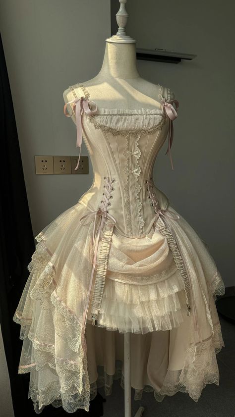 43099564900399|43099564933167|43099564965935|43099564998703 How To Make A Corset Dress, Corset With Long Skirt, Corset Dresses Vintage, Corset Over Dress Outfit, Dress Length Guide, Old Style Dresses, Surrealism Outfit, Short Dress With Corset, Versailles Outfit