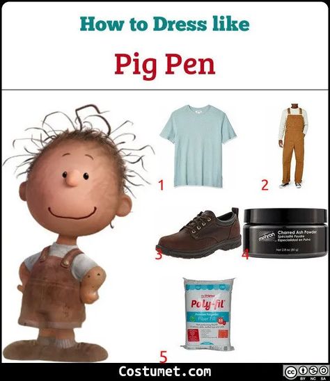 Pig Pen Costume Charlie Brown, Pig Pen Charlie Brown, Peanuts Gang Costumes, Peanuts Costumes, Peanuts Costume, Charlie Brown Halloween Costumes, Peanut Costume, Brown Overalls, Light Green Shirt