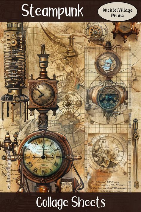 Immerse yourself in the fascinating world of steampunk, a unique art genre that combines futuristic technical functions with the materials and means of the Victorian era. The Steampunk Collage Sheets are an absolute must for all creative minds! Be enchanted by the world of steampunk and enjoy crafting and designing with these unique designs. Get the Steampunk Collage Sheets now and create masterpieces that combine the past and the future in an impressive way! Steampunk Collage, The Victorian Era, Mixed Media Projects, Victorian Era, Unique Art, Enchanted, New Art, Digital Paper, The Future