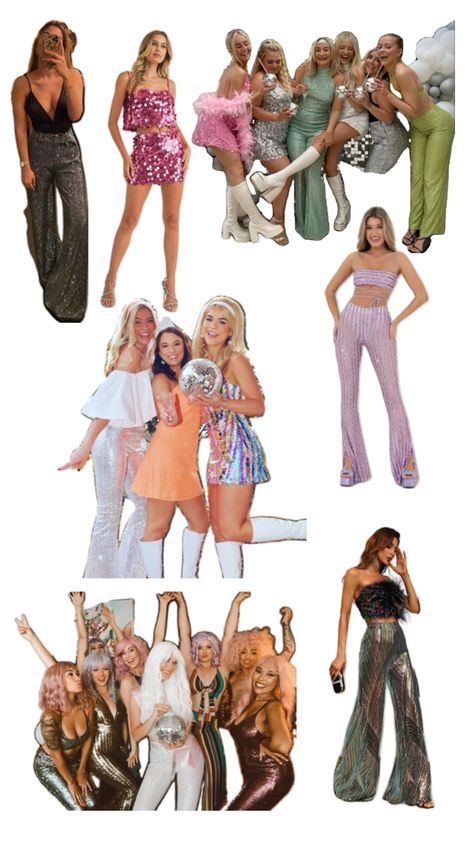 Sorority Social Themes, 70s Party Outfit, Dance Party Outfit, Studio 54 Outfits, Disco Outfits, 70’s Disco, Disco 70s, Social Themes, 70s Outfits