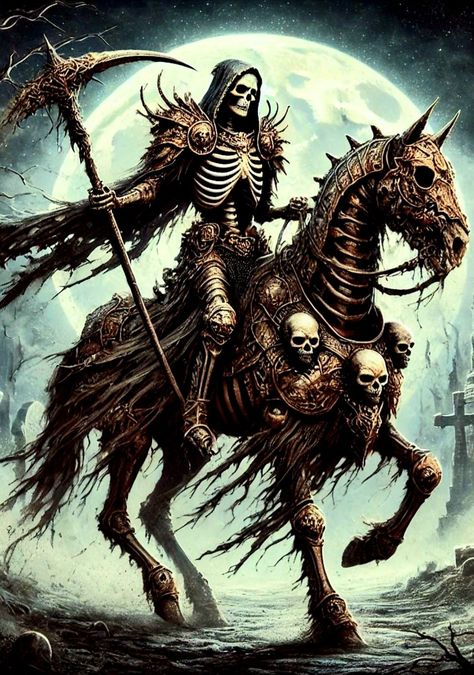 Skeleton Horse, Pixie Tattoo, Spooky Halloween Pictures, Mexican Art Tattoos, Grim Reaper Art, Reaper Tattoo, Dark Souls Art, Horse Tattoo, Creature Feature