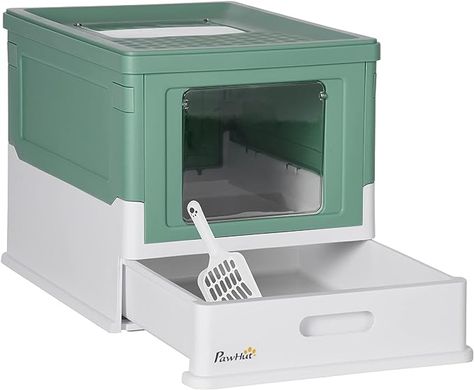 Amazon.com: PawHut Fully Enclosed Cat Litter Box with Scoop, Hooded Cat Litter House with Drawer Type Tray, Foldable Smell Proof Cat Potty with Front Entry, Top Exit, Portable Pet Toilet with Large Space : Pet Supplies Push Doors, Bunny Litter Box, Enclosed Litter Box, Cat Company, Cat Litter Tray, Box House, Entry Design, Cat Litter Box Furniture, Litter Tray