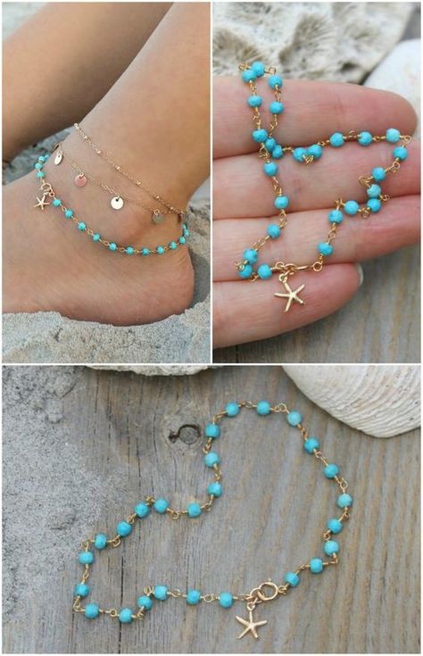 Easy Rings, Anklets Diy, Embossed Jewelry, Turquoise Anklet, Ankle Jewelry, Tools Jewelry, Beaded Anklets, Homemade Jewelry, Bead Chain