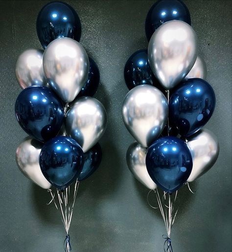 Blue Black And Silver Party Decorations, Blue Balloons Aesthetic, Dark Blue Birthday Theme, Silver And Blue Decorations, Blue And Silver Balloons, Denim Baby Shower, 40th Birthday Balloons, Navy Birthday, Sweet Sixteen Birthday Party Ideas