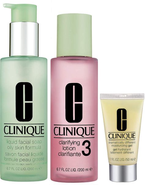 Clinique 3-Step Skin Care System For Skin Types 3, 4 Combination Oily to Oily Skins Combination Skin Face Wash, Clinique Skincare, Skin Care Routine For 20s, Skincare Regimen, Facial Soap, Skin Care System, Skin Care Steps, Oily Skin Care, Skin Cleanser Products