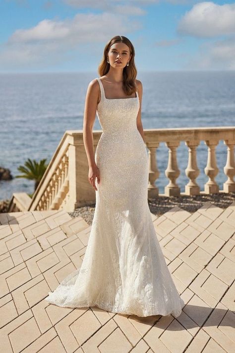 Square neck wedding dress