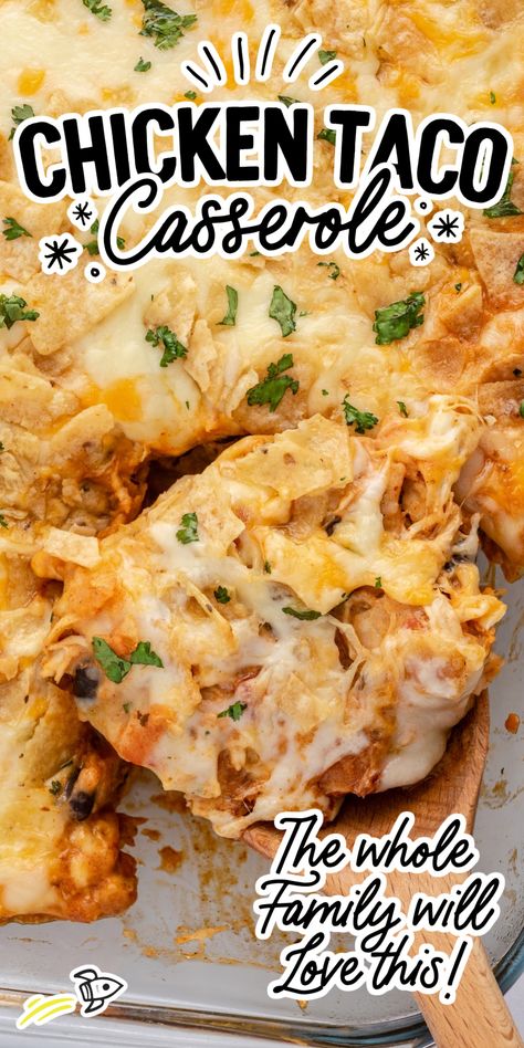 Chicken Taco Casserole With Tortillas, Shredded Taco Chicken Recipes, Easy Chicken Tortilla Casserole, Meals With Tortilla Chips, Chicken Tortilla Chip Casserole Recipes, Leftover Tortilla Chips Recipes, Chicken Tacos Casserole, Chicken Tortilla Dump Dinner, Leftover Chicken Mexican Recipes