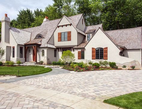 Custom Home Designers, Builders & Remodelers - Libertyville, IL Stone Front Porch, Stucco And Stone Exterior, Front Porch Stone, Board And Batten Exterior, Board And Batten Siding, Traditional Exterior, Exterior Stone, Custom Home Designs, Board And Batten