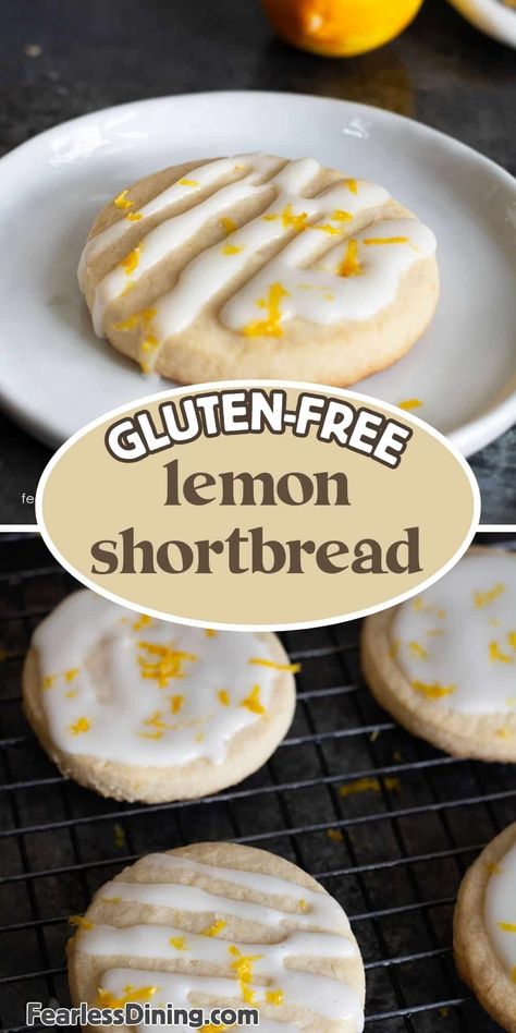 These homemade gluten-free lemon shortbread cookies with lemon icing are a tasty treat bursting with lemon flavor. These cookies are simple to make and use simple ingredients. Their tangy lemon icing is perfect for satisfying your sweet tooth or sharing with friends and family. Whether you're an experienced baker or new to the kitchen, these cookies will surely be a hit at any gathering. Cookies With Lemon, Gluten Free Shortbread, Lemon Shortbread, Lemon Shortbread Cookies, Gluten Free Cake Recipe, Gluten Free Cookie Recipes, Lemon Icing, Gluten Free Bakery, Gluten Free Sweet