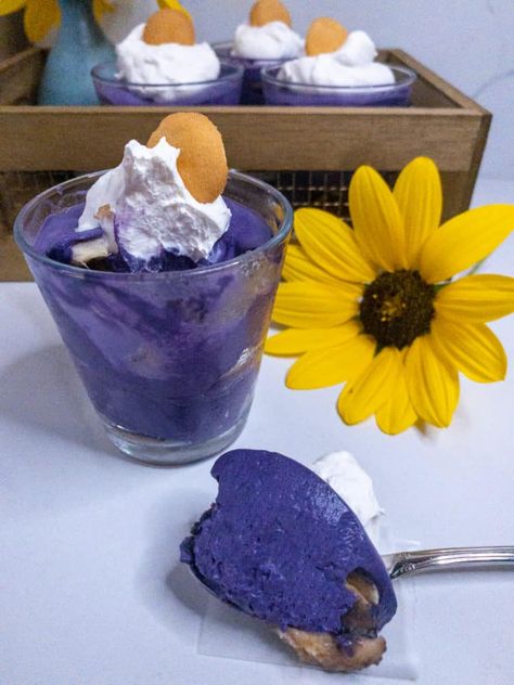 Ube Banana Pudding - She's Almost Always Hungry Sweet Cow, Magnolia Bakery, Magnolias Bakery, Nilla Wafers, Tropical Twist, Vanilla Pudding Mix, Always Hungry, Cookie Crumbs, Vanilla Pudding