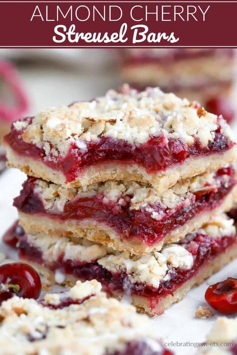 Cherry Almond Squares, Cherry Dessert Recipes Using Frozen Cherries, Cherry Streusel Bars, Almond Cherry Bars, Dessert With Frozen Cherries, Frozen Cherries What To Do With, Sweet Dark Cherry Recipes, Cherry Almond Desserts, Recipes With Frozen Cherries