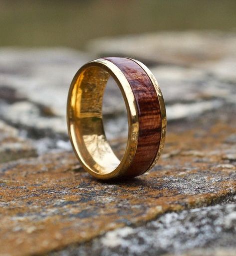 Mens Wedding Ring Wood, Wood Mens Ring, Men’s Wooden Wedding Band, Wood And Gold Wedding Band Men, Wood Rings For Men, Mens Engagement Rings Wood, Mens Wedding Bands Wood, Nature Moodboard, Wood Wedding Ring Mens