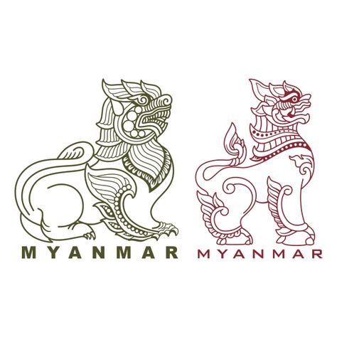 Ancient Lion, Couple T Shirt Design, Lion Svg, Ancient Drawings, Myanmar Art, Buddha Tattoos, Lion Illustration, Lion Drawing, Fu Dog