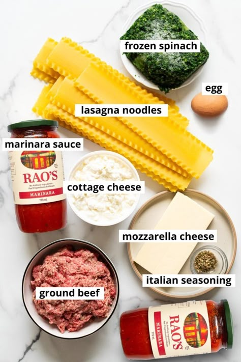 Easy Cottage Cheese Lasagna (8 Ingredients) - iFoodReal.com Super Easy Lasagna Recipe, Easy Cheese Lasagna Recipe, Cottage Cheese Lasagna Recipe, Cottage Cheese Lasagna, Chicken Lasagna Roll Ups, Quick Lasagna, Lasagna With Cottage Cheese, Lasagna Rolls Recipe, Chicken Lasagna Rolls