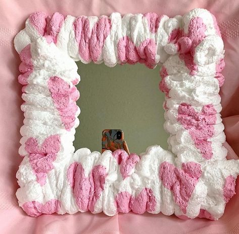 Foam Mirror Frame, Glass Cup Painting, Ornate Bedroom, Vintage Maximalism, Foam Mirror, Blob Mirror, Funky Mirrors, Preppy Bedroom Decor, Earthy Living Room