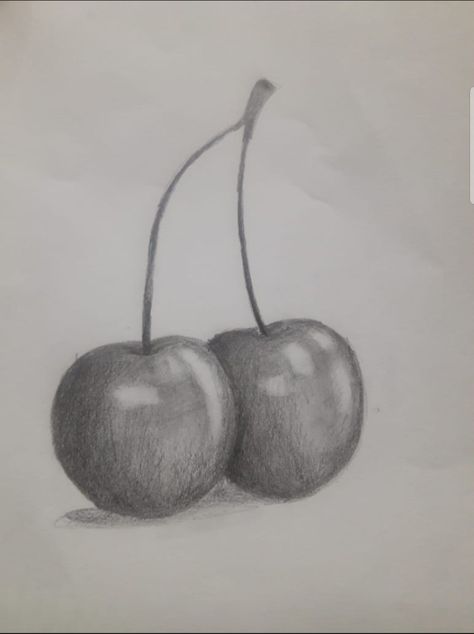 Cherry Sketch Pencil, Still Life Drawing Easy Pencil, Pencil Shading Still Life For Beginners, Fruit Shadow Drawing, Easy Drawing With Shading, Realistic Pencil Drawings Easy, Still Life Shading Drawing, Shadow Pencil Drawing, Cool Still Life Drawings