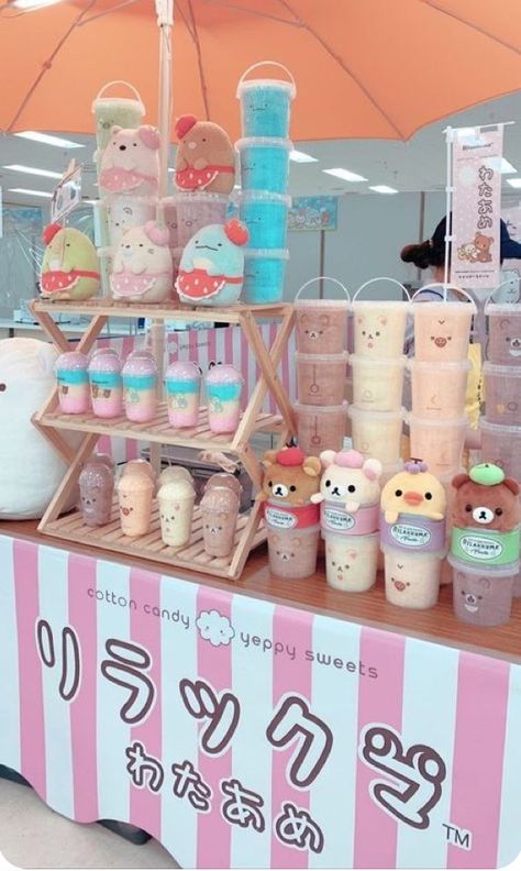 Hello Kitty Cotton Candy, Korean Cafe Design, Craft Fair Booth Display, Bubble Tea Shop, Kawaii Cooking, Candy Pop, Cute Snacks, Cute Room Ideas, Hello Kitty Items