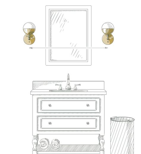 Half Bath Wall Sconces, Sconces Powder Room, Bath Sconces Ideas, Bathroom With Sconces On Side, Dining Room With Wall Sconces, Wall Sconces In Bathroom, Sconces On Mirror In Bathroom, Art With Sconces On Either Side, Bathroom Sconces Single Vanity