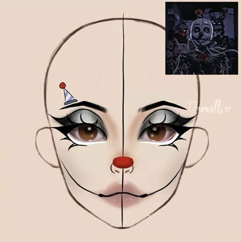 Fnaf Inspired Makeup, Bonnie Makeup, Makeup Looks Drawing, Foxy Makeup, Ennard Fnaf, Fnaf Makeup, Fnaf Moon, Sun Makeup, Moon Makeup