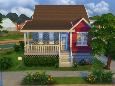 JanisaSims' Rose Cottage-no cc/base game only Sims Base Game House, Sims 4 Houses No Cc, Sims 4 Starter Home, Sims 4 Residential Lots, Sims 4 Residential, Sims4 House, Game House, Sims Houses, One Story Homes