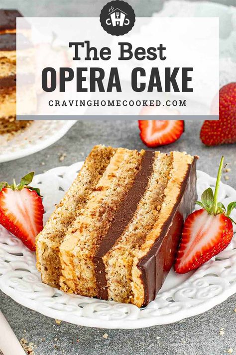 Elevate your dessert game with this elegant Opera Cake! Layers of almond sponge, coffee buttercream, and rich chocolate ganache make it perfect for special occasions. 🍰✨ #OperaCake #DessertRecipe #FrenchPastry #SpecialOccasion #BakingLove #LayeredCake Opera Cake Recipe, Opera Cake, Coffee Buttercream, Cake Layers, French Dessert, Coffee Syrup, Biscuit Cake, Delicious Cake Recipes, Elegant Cakes