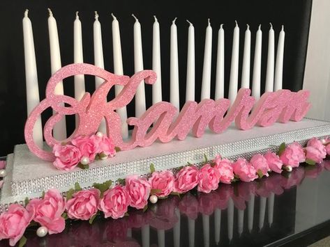 Sweet 16 Candles, Styrofoam Letters, Sweet 16 Candelabra, 16 Candles, 3d Name, Candle Lighting, Free Standing Letters, Foam Letters, Quinceanera Decorations