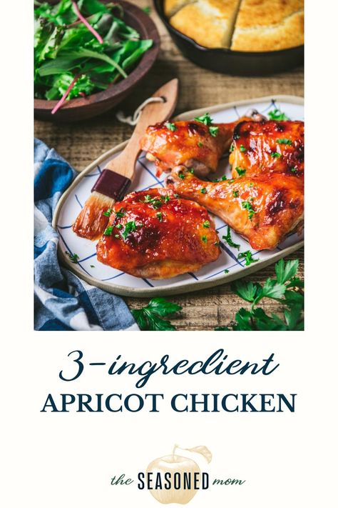 With just a few ingredients and about 5 minutes of prep, this crispy, sticky, glazed apricot chicken is an easy dinner for stress-free evenings! Use a combination of chicken breasts, thighs, wings, or drumsticks — whatever your family loves. Apricot Chicken Breast, Apricot Glazed Chicken, Apricot Jam Recipes, Apricot Chicken, Meal Planners, Chicken Drumstick Recipes, Chicken Easy, Chicken Crockpot, Chicken Meals