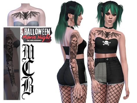 The Sims Resource - Bat Chest Tattoo Sims 4 Alpha Tattoos, Sims 4 Cc Chest Tattoo, Reaper Sleeve Tattoo, Grim Reaper Sleeve Tattoo, Grim Reaper Sleeve, Ts4 Cc Tattoos, Tattoo Right Arm, Bat Chest Tattoo, Sims 4 Tattoos