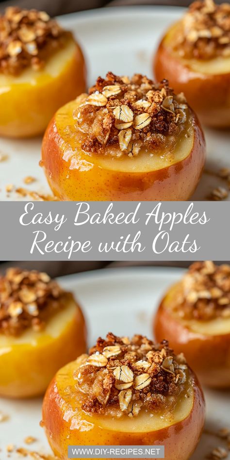 Try this easy baked apples recipe with a crunchy oat topping. A warm, delicious dessert ready in just 30 minutes! Baked Apples And Oats, Healthy Baked Apples With Oats, Baked Whole Apples Recipe Oven, Apple Oat Dessert, Baked Apple With Oats, Bake Apples Recipe, Red Apple Desserts Easy, Easy Baked Apples Healthy, Apples And Oats Recipes