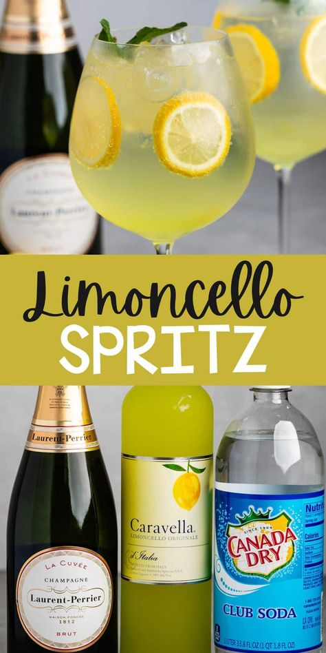 This is a classic Limoncello Spritz Recipe - the perfect light lemon cocktail for summer with club soda, limoncello, and prosecco. Lemonchello Drinks, Limoncello Drinks, Beach In Italy, Prosecco Drinks, Summer Drink Recipe, Limoncello Spritz, Limoncello Cocktails, Limoncello Recipe, Spritz Recipe