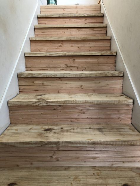 Diy Wood Stairs, Staircase Walls, Staircase Renovation, Carpeted Stairs, Farmhouse Stairs, Stairs Covering, Porch Farmhouse, Rustic Stairs, Indoor Ideas