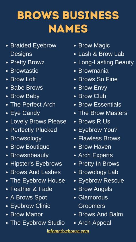 Brows Business Names Ideas! InformativeHouse Eye Parts Name For Makeup, Brow Studio Name Ideas, Lash And Brow Business Names Ideas, Brow Names Ideas, Eye Parts Name, Eyebrow Business Names, Pmu Business Names, Brow Business Names, Unique Lash Business Names