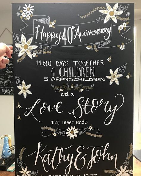 Happy Anniversary Chalkboard Art, 50th Anniversary Chalkboard Signs, Wedding Anniversary Words, Anniversary Chalkboard, 25th Wedding Anniversary Cakes, Anniversary Words, 40th Anniversary Party, Wedding Anniversary Cakes, 25 Year Anniversary