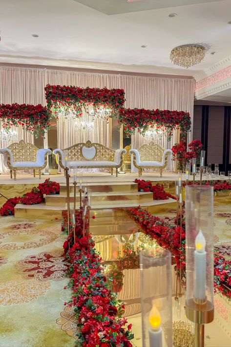 #weddingtheme #pakistaniwedding #redrosestheme #walima #rukhsati Pakistani Wedding Decoration Barat, Baraat Decor Ideas, Walima Stage Decoration Pakistan, Barat Decor Stage Decorations, Barat Stage Decoration Pakistan, Red Roses Wedding Theme, Baraat Stage, Walima Decoration, Red Flowers Decoration