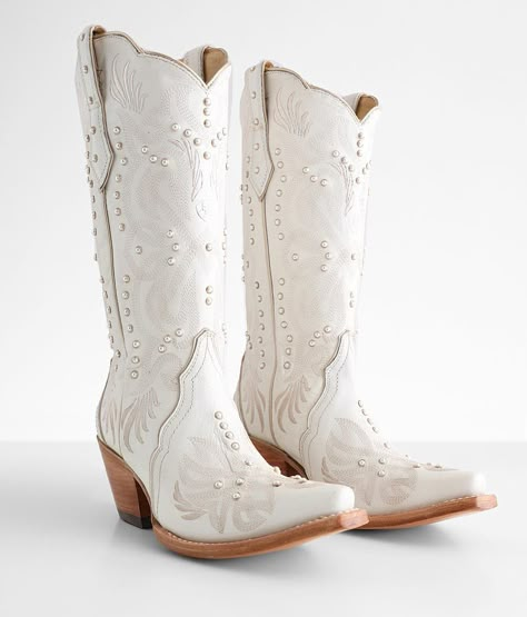 Ariat Pearl Leather Western Boot - Women's Shoes in Pearl White | Buckle Ariat Pearl Boots, Ariat Wedding Boots, Bridal Western Boots, Ivory Cowgirl Boots, Women’s White Cowboy Boots, White Ariat Boots, White Bride Boots, Pearl Cowboy Boots, Wedding Western Boots