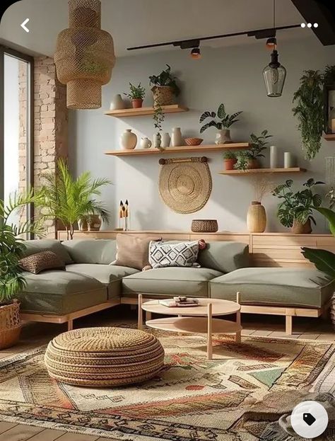 Earthy Living Room Gray Couch, Zen Nursery, Zen Living Room Ideas, American Cozy, Living Room Design Green, Airy Living Room, Boho Living Room Ideas, Ideas Habitaciones, Living Room Boho