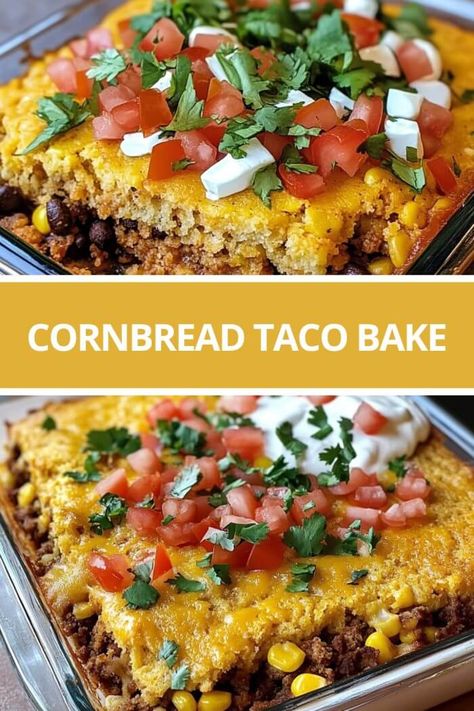 Cornbread Taco Bake Taco Bake Cornbread, Cream Cheese Taco Bake, Cornbread Taco Bake Casserole, Taco Casserole Bake With Cornbread, Taco Pie With Jiffy Cornbread, Taco Bake Casserole With Cornbread, Cornbread Taco Bake Jiffy, Taco Night Side Dishes, Taco Bake Recipes