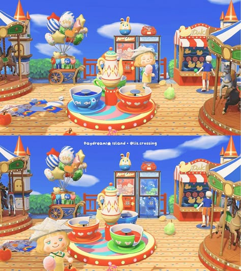 Acnh Fair Grounds, Acnh Circus Ideas, Dark Cottagecore Acnh, Acnh Funfair, Acnh Clowncore, Acnh Fair, Acnh Carnival Design, Animal Crossing Carnival, Acnh Arcade