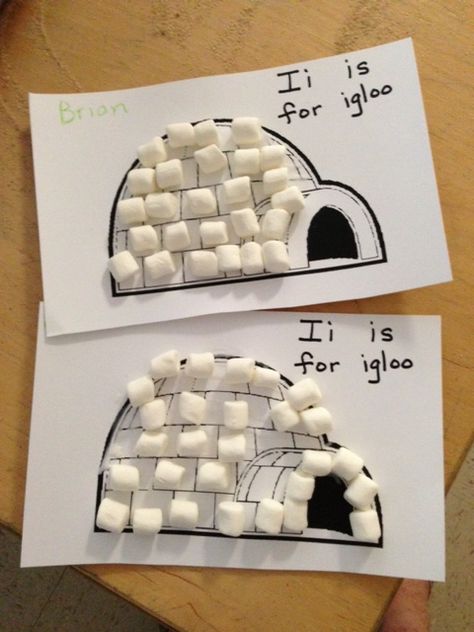 Kindergarten and Mooneyisms: Letter I Activity - Marshmallow Igloos (and a Math Bonus!) Letter I Activity, Polar Animals Preschool, Letter I Activities, Letter I Crafts, January Preschool, January Crafts, Preschool Projects, Phonics Sounds, Polar Animals