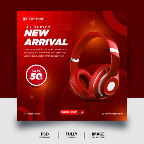 Red color headphone brand product social... | Premium Psd #Freepik #psd #banner Music Social Media Post, Product Social Media Post, Music Festival Logos, Business And Advertising, Product Post, Media Advertising Design, Social Media Advertising Design, Banner Templates, Free Psd Files