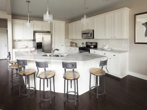 Angled Kitchen Island - Transitional - kitchen - Alice Lane Home Distance Between Island And Cabinets, Angled Island Kitchen, Utopia Design, Angled Kitchen, Curved Kitchen Island, Curved Kitchen, Kitchen Island With Sink, Bar Stools Kitchen Island, Kitchen Island Bar