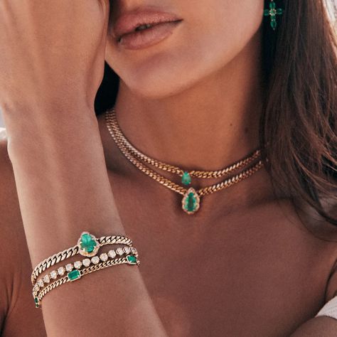 Limelight Nova | Logan Hollowell | Logan Hollowell Emerald Cut Emerald Cuban Bracelet Logan Hollowell, Prosperity And Abundance, Cuban Bracelet, Love And Romance, Luxury Necklace, Contemporary Jewellery, Emerald Cut, Bezel Setting, Emerald