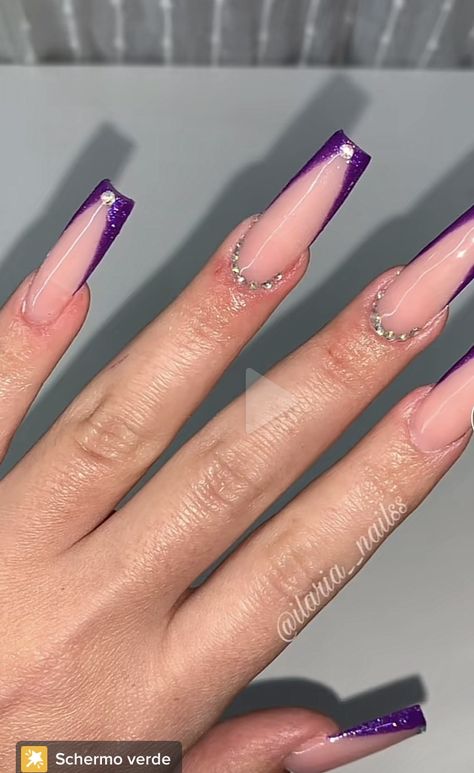 Dark Purple French Tip Nails, Lilith Nails, Quince Nails, Dark Purple Nails, Quick Weave Hairstyles, Prom Nails, Purple Nails, Rhinestone Nails, Cute Acrylic Nails