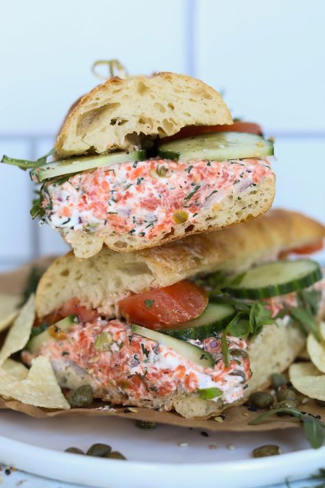 Chopped Smoked Salmon Sandwich - Seasoned to Taste Chicken Lasagna Rolls, Smoked Salmon Spread, Smoked Salmon Sandwich, Salmon Spread, Salmon Sandwich, Lump Crab, Chicken Lasagna, Healthy Salmon, Sandwich Ingredients