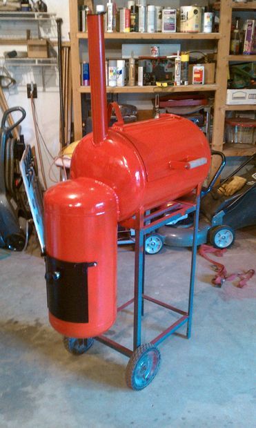 I love BBQ and projects, so when my air compressor decided retirement was in order and my wife asked, no she stated that I was going to get rid of this tank, I went... Gas Bottle Bbq, Reverse Flow Smoker, Backyard Bbq Pit, Custom Bbq Smokers, Smoker Designs, Barrel Bbq, Bbq Pit Smoker, Diy Smoker, Smoker Plans