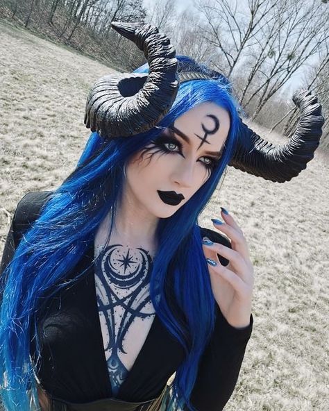 Lilith Demon, Blue Astrid, Succubus Cosplay, Demon Makeup, The Satanic Bible, Female Demons, Blue Demon, Alt Girls, Dark Fairy