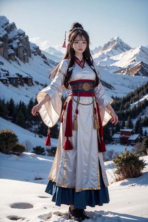 Japanese Culture Clothing, Japanese Fantasy Clothes, Chinese Fantasy Clothing, Tibetan Traditional Clothing, Wuxia Character Design, Medieval Asia, Mongolian Traditional Clothing, Tibetan Clothing, Mongolian Clothing